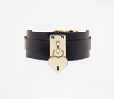 Love In Leather Heart Padlock Faux Leather Collar - Gold - Collars and Leads